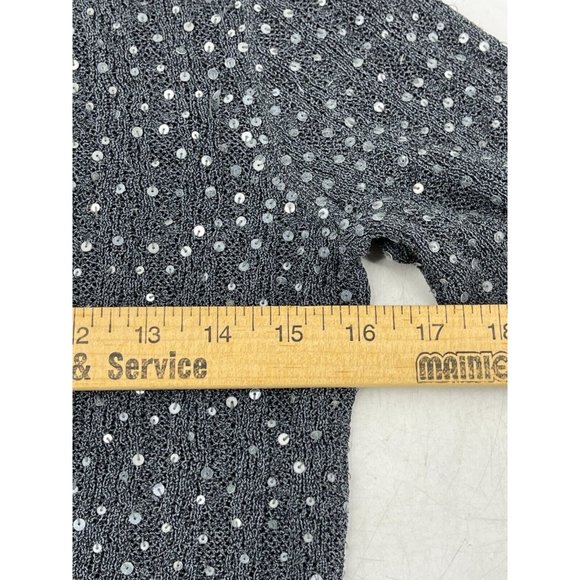 AK Anne Klein Women's Silver Gray Knit Sequins Long Sleeve Sweater Size Small - Picture 7 of 9